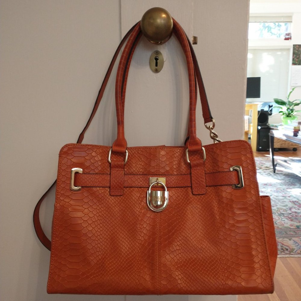 Calvin Klein Leather Bag, Orange Crocodile pattern - Picture 11 of 11